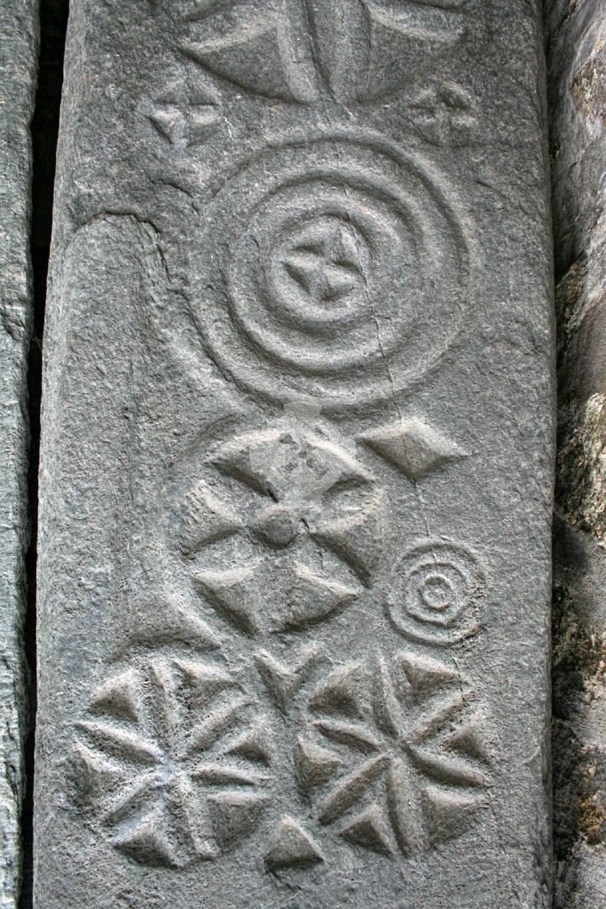 Photo of carved medieval grave slab, Kilmartin, Scotland